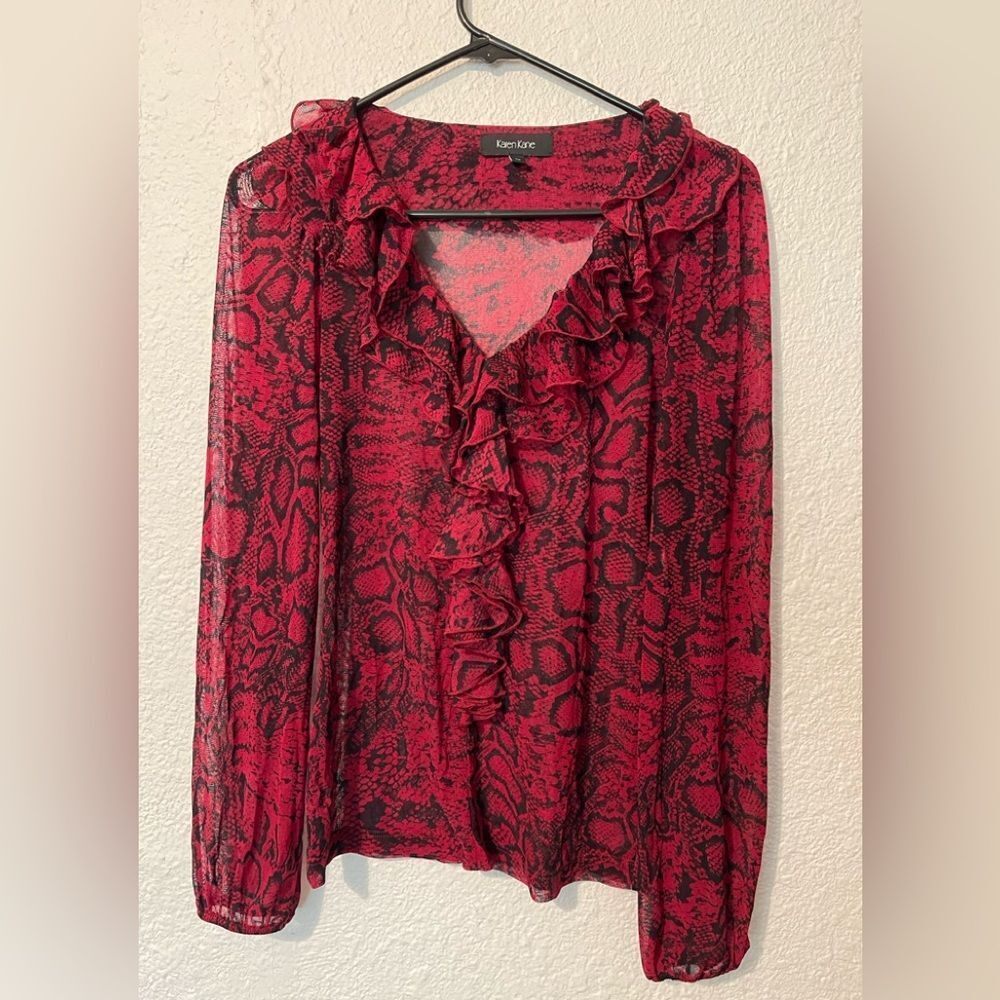 Karen Kane Ruffled Red and Black Blouse